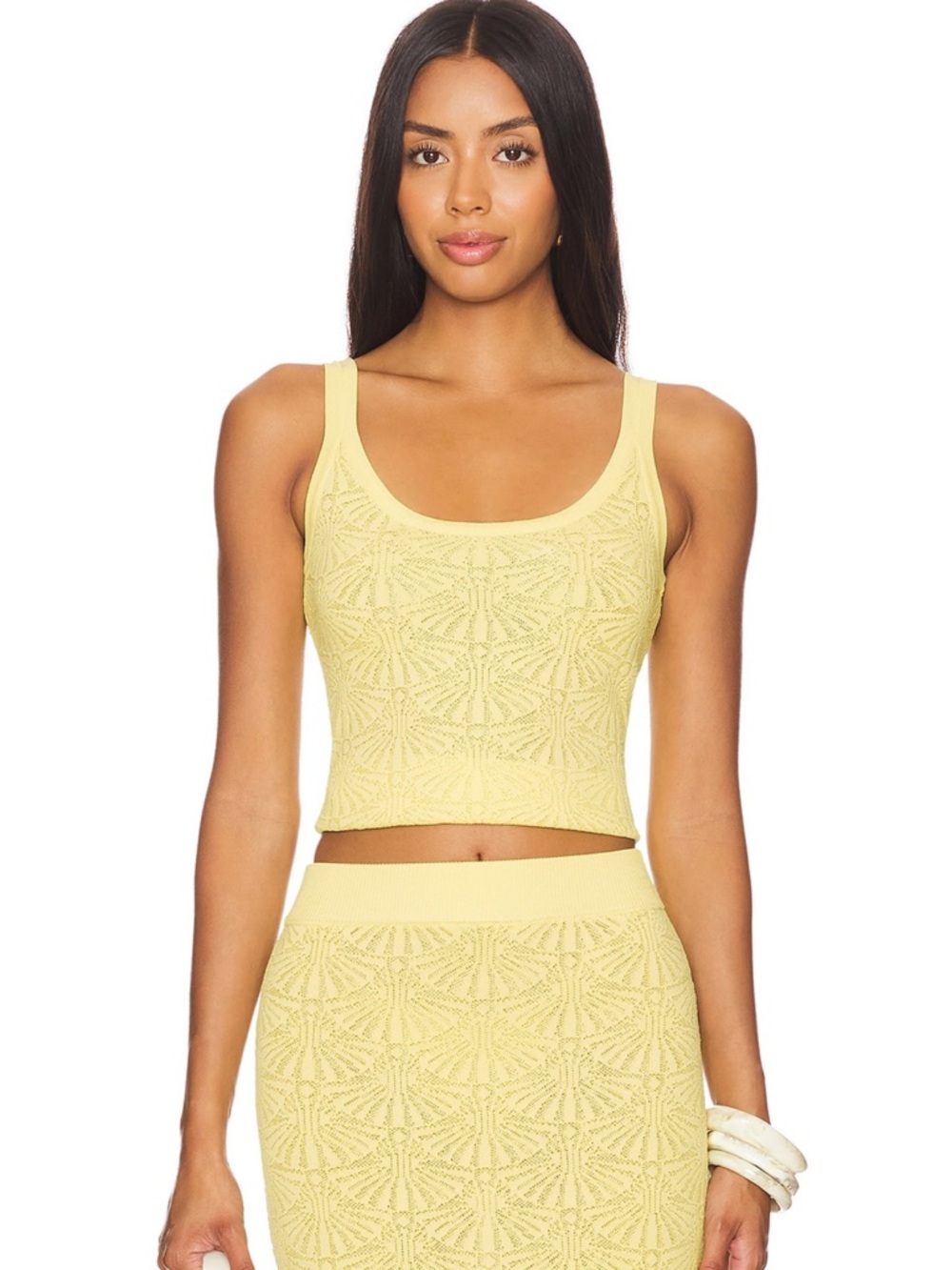 Revolve - Yellow Knit Patterned Tank & Skirt Set
